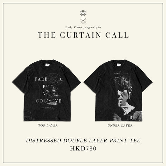 THE CURTAIN CALL DISTRESSED DOUBLE LAYER PRINT TEE
